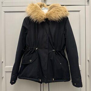 Zara Black Jacket with Tan Fur Trim